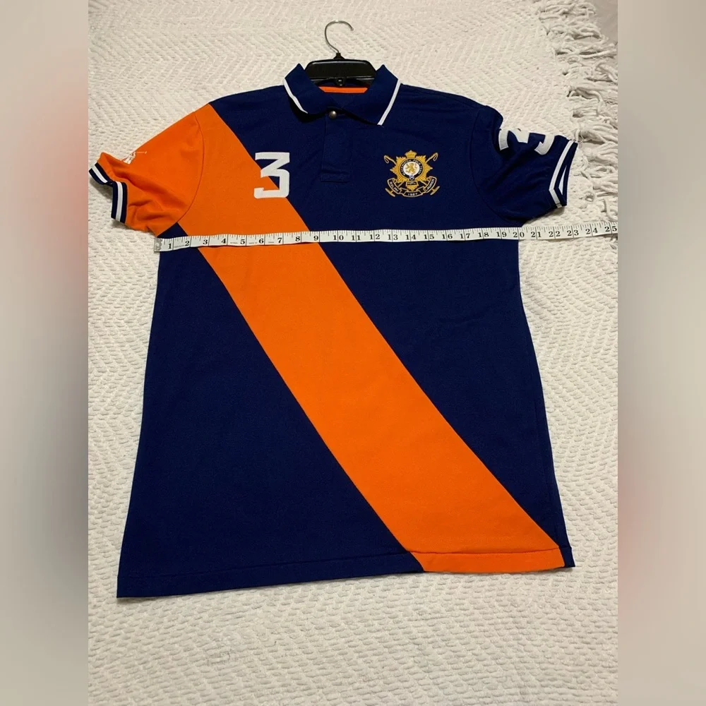 Rugby-Striped Polo Shirt - Navy & Orange
